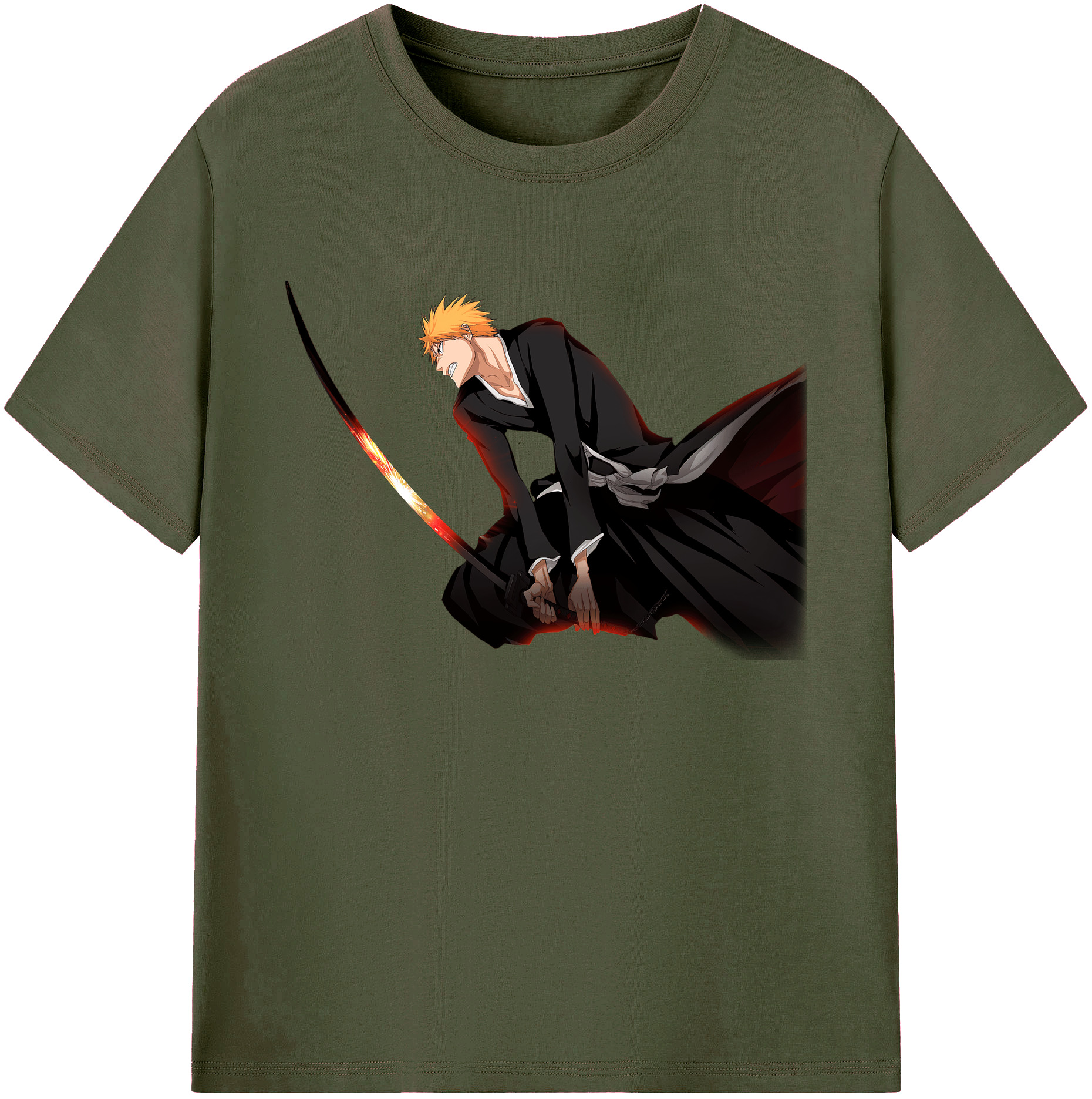 （画像用） ブリーチ 黒崎一護（くろさき いちご）BLEACH Kurosaki Ichigo 綿100％ メンズ半袖Tシャツ｜肌触りやわらか＆通気性